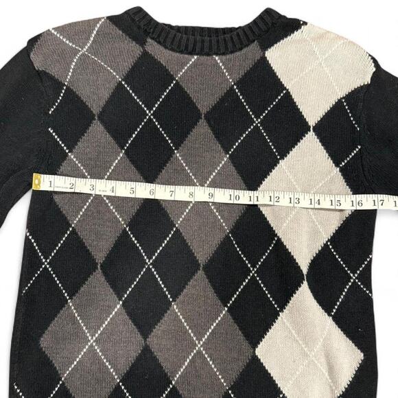 Y2k academia soft grunge argyle knit crewneck black & white womens size medium - Picture 3 of 6